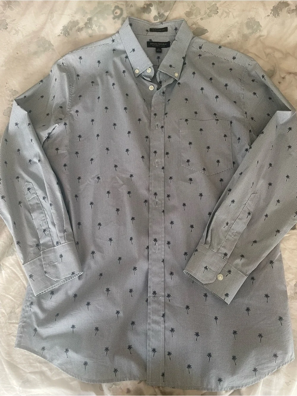 Banana Republic Light Blue Button-Down Shirt with Navy Palm Print